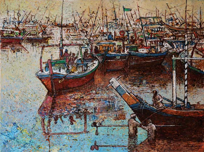 In the harbor – 48 x 36 in – Oil on Canvas_thm